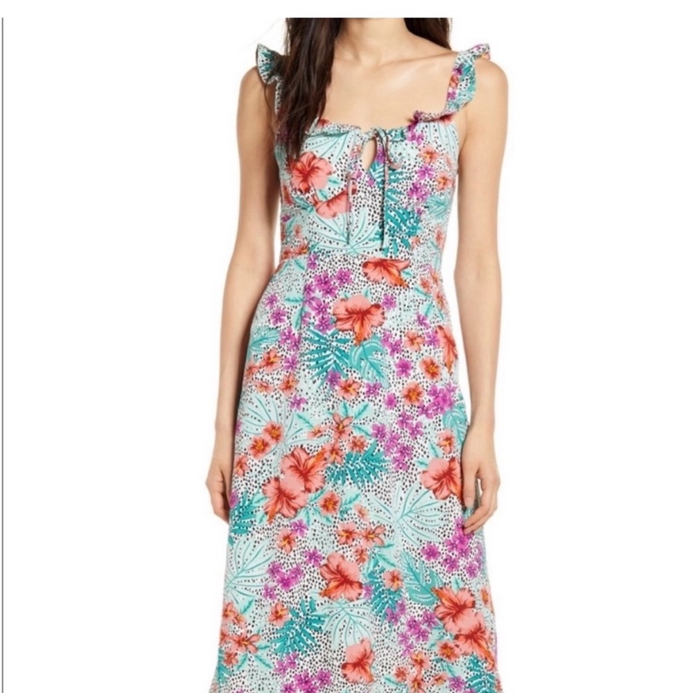Lost + Wander Vibrant Floral Maxi Dress in Pink and Teal